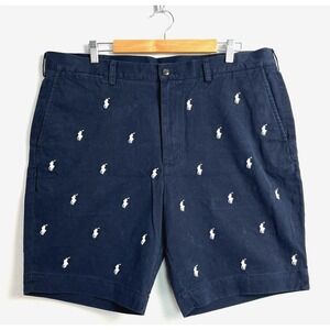 Polo Ralph Lauren Shorts Mens 40 Blue‎ White Pony AOP All Over Tyler Pleated Y2K